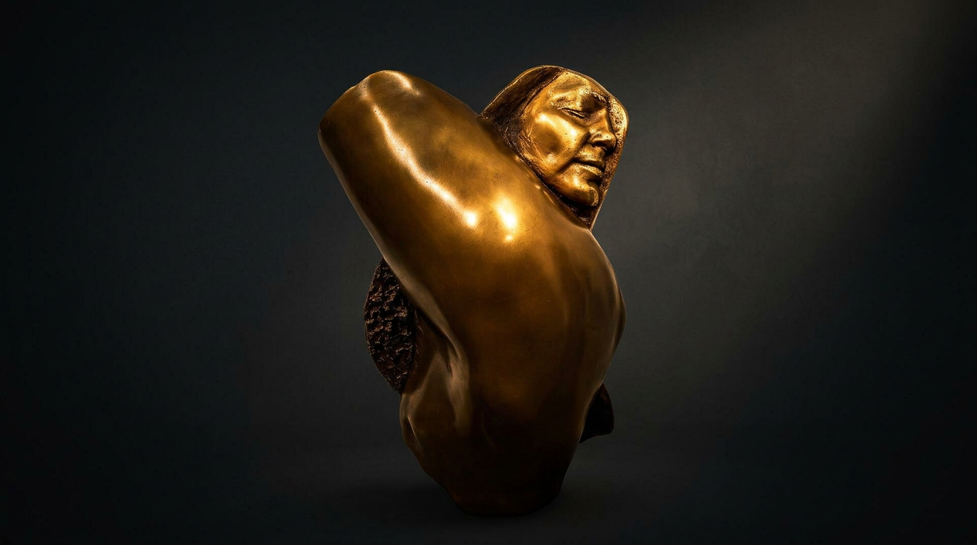 Escultura em bronze de Gavira sob luz dramática